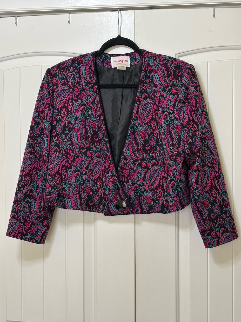 Vintage Henry Lee quilted paisley cropped blazer jacket sz 8 floral boho retro